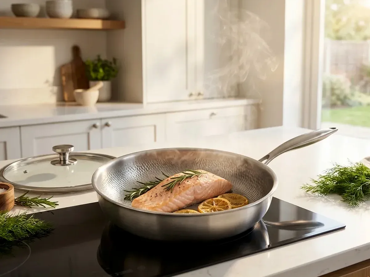Weeknight one-pan meal simmering in the Joyhnny Pure Titanium Frying Pan